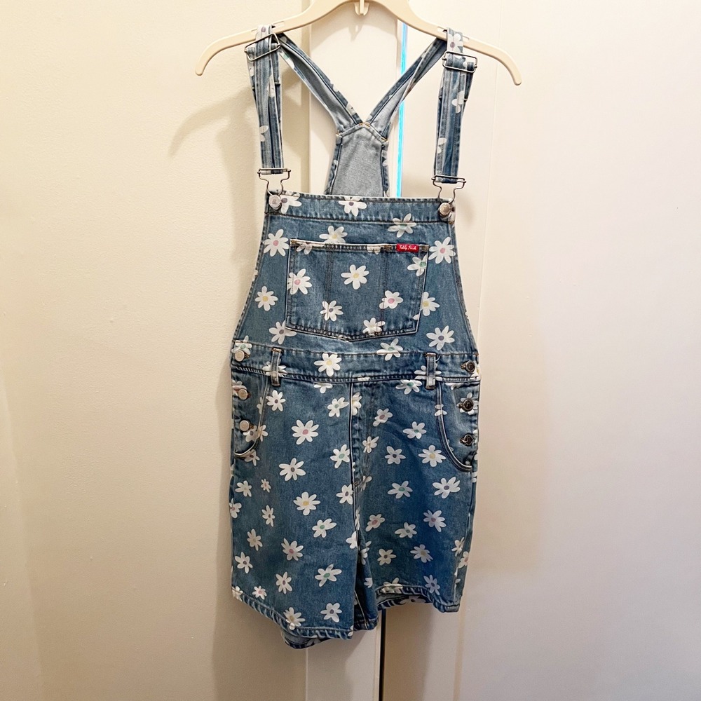 Teddy‎ Fresh Flower Shortalls Small Denim Overalls Daisy Y2K Retro Streetwear